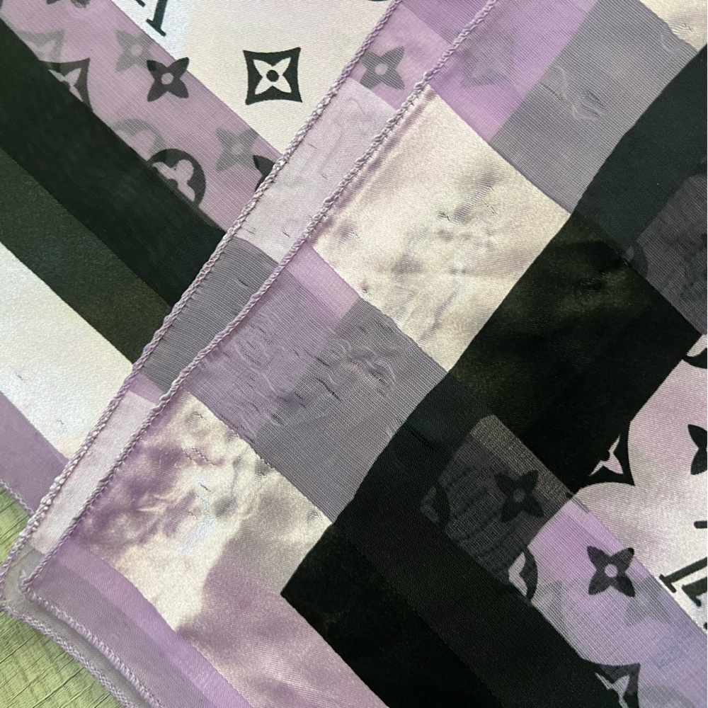 LOUIS VUITTON Lilac Purple Black Silk Monogram Scarf Wrap Shawl - Picture 8 of 16